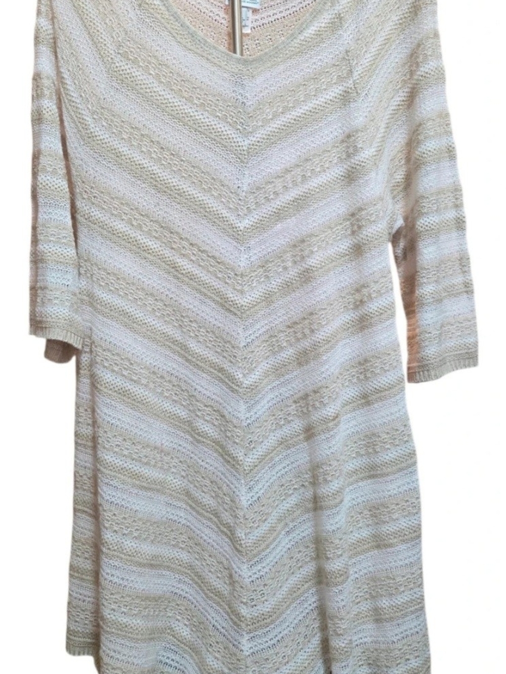Kim Rogers Woman Chevron Open Knit V-Neck Tunic Sweater Size 1X
